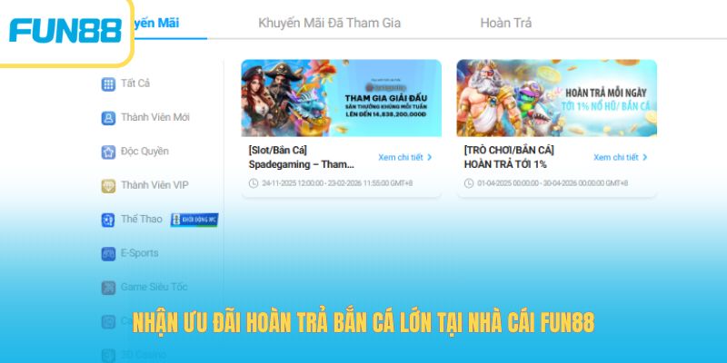 Hoàn Trả Bắn Cá Fun88 - Ưu Đãi Hấp Dẫn Mỗi Ngày Lên Đến 1%