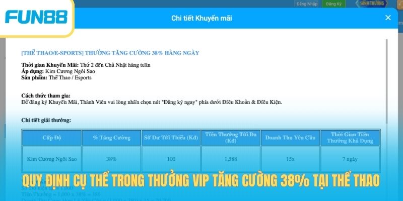 Thưởng VIP Tăng Cường 38% Tại Thể Thao - Thưởng Đến 1588Kđ