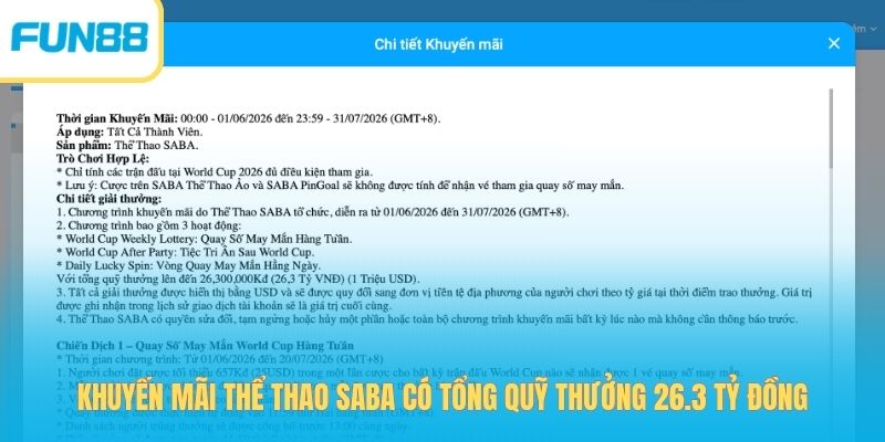 Khuyến Mãi Thể Thao SABA - Bùng Nổ Mùa World Cup 2026